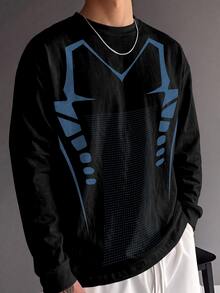 Sport MetroGents Futuristic Cyber Tech Mechanical Skeleton Outline Loose Casual Long Sleeve Top For Men, Gym - Multicolor - View 2