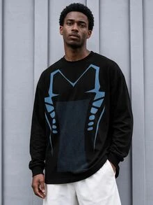 Sport MetroGents Futuristic Cyber Tech Mechanical Skeleton Outline Loose Casual Long Sleeve Top For Men, Gym - Multicolor - View 1