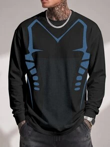 Sport MetroGents Futuristic Cyber Tech Mechanical Skeleton Outline Loose Casual Long Sleeve Top For Men, Gym - Multicolor - View 4