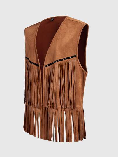 COMVAIL Men's Plus Size Fashion Studded Fringe Decor Vest Jacket Halloween Winter Party Autumn