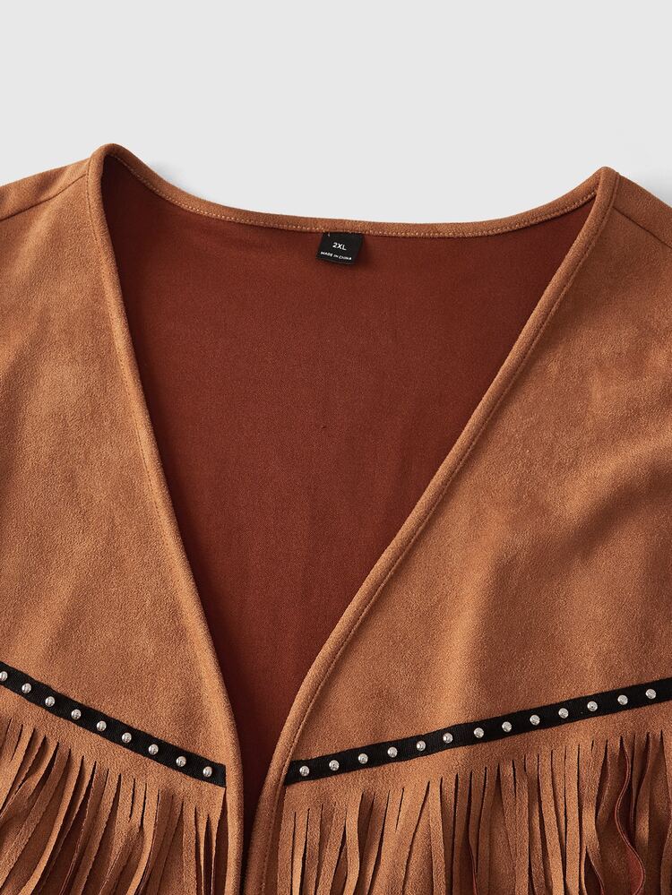 EASEVO Men's Plus Size Fashion Studded Fringe Decor Vest Jacket Halloween Winter Party Autumn - Brown - View 4