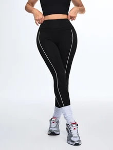 SHEIN Sports 女士高腰日常健身紧身裤 - 黑色 - 查看 9