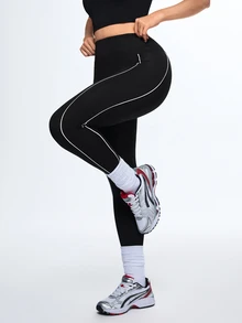 SHEIN Sports 女士高腰日常健身紧身裤 - 黑色 - 查看 7