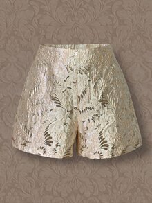 Rometta Plus Size Fashionable Oil Painting Print Textured Fabric Minimalist Elegant Versatile Loose Fit Casual Shorts For Women, Spring/Autumn - Gold - View 7