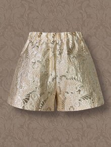 Rometta Plus Size Fashionable Oil Painting Print Textured Fabric Minimalist Elegant Versatile Loose Fit Casual Shorts For Women, Spring/Autumn - Gold - View 2