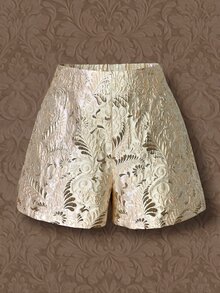 Rometta Plus Size Fashionable Oil Painting Print Textured Fabric Minimalist Elegant Versatile Loose Fit Casual Shorts For Women, Spring/Autumn - Gold - View 8