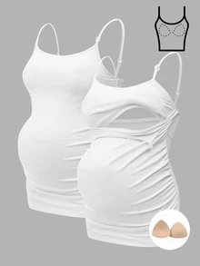 Modmama 孕妇吊带背心，内置胸罩杯，哺乳背心，白色 - 白色 - 查看 10