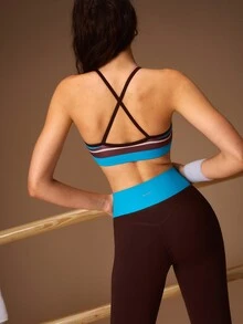 VARSIVA Women's Minimalist Striped Colorblock Cropped Tank Top And Fitted Leggings Sports Activewear Set - Multicolor - View 6
