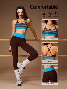 VARSIVA Women's Minimalist Striped Colorblock Cropped Tank Top And Fitted Leggings Sports Activewear Set - Multicolor - View 12