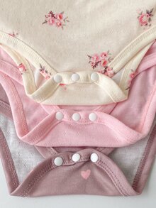SHEIN 女嬰連身衣 2 件組 長袖花卉印花褲 日常穿著 卡其色與炭灰色 秋冬款 - 彩色 - 查看 6