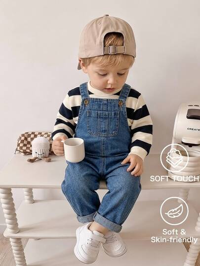 SHEIN Kids Young Boy/Girl, Young Boy 2pcs Autumn/Winter Casual Fashion Sweatshirt Set, POLO Collar Sweatshirt And Overalls Set, Young Boy Autumn/Winter Clothes