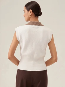 SHEIN Franclia Fall New Arrival White Brown Knit Vest Tank Tops For Women Sleeveless Open Front Going Out Everyday Office Business Casual Preppy - Beige - View 2