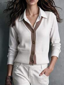 SHEIN Franclia Fall New Arrival White Brown Knit Vest Tank Tops For Women Sleeveless Open Front Going Out Everyday Office Business Casual Preppy - Beige - View 3