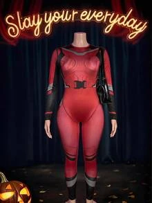 Slaydiva Women Fashion Red And Black Printed Long Sleeve Cosplay Jumpsuit Jumpsuit Perfect For Halloween Parties And Costume Events - Multicolor - View 7