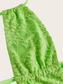 SHEIN ICON Textured Fabric Hollow V-Neck Tiered Ruffle Neck-Tie Dress - Green - View 5