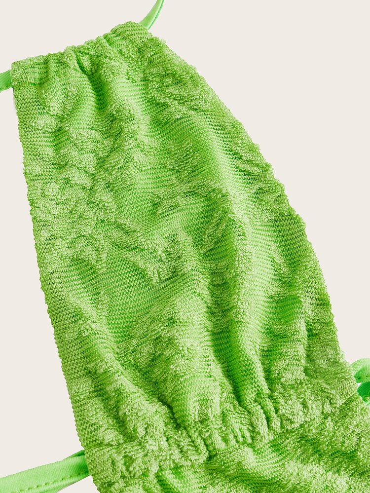 SHEIN ICON Textured Fabric Hollow V-Neck Tiered Ruffle Neck-Tie Dress - Green - View 5