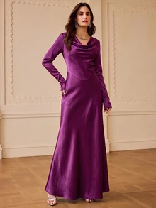 ZEYLAH Women's Solid Color Cowl Neck Casual Party Dress - Red Violet - View 6