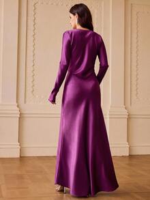 ZEYLAH Women's Solid Color Cowl Neck Casual Party Dress - Red Violet - View 5