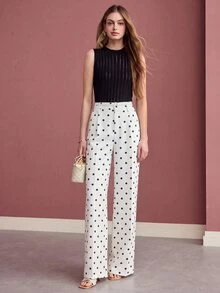 MOTF PREMIUM WOMEN'S POLKA DOT CASUAL VERSATILE EVERYDAY TRAVEL LONG PANTS - Blue - View 7