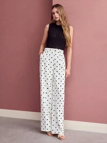 MOTF PREMIUM WOMEN'S POLKA DOT CASUAL VERSATILE EVERYDAY TRAVEL LONG PANTS - Blue - View 6
