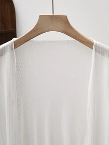 SHEIN 青少年女孩秋季休閒基礎層搭日常季節性涼爽外套開襟針織開襟衫 白色羅紋針織前開長袖上衣夾克 - 白色 - 查看 7