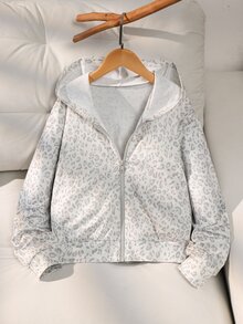 SHEIN Tween Girls Fleece Fall Clothes White Long Sleeve Jacket Zip Up Coat, Autumn/Winter Solid Color Sweatshirt School Student Streetwear Graphic Cute - Grey - View 4