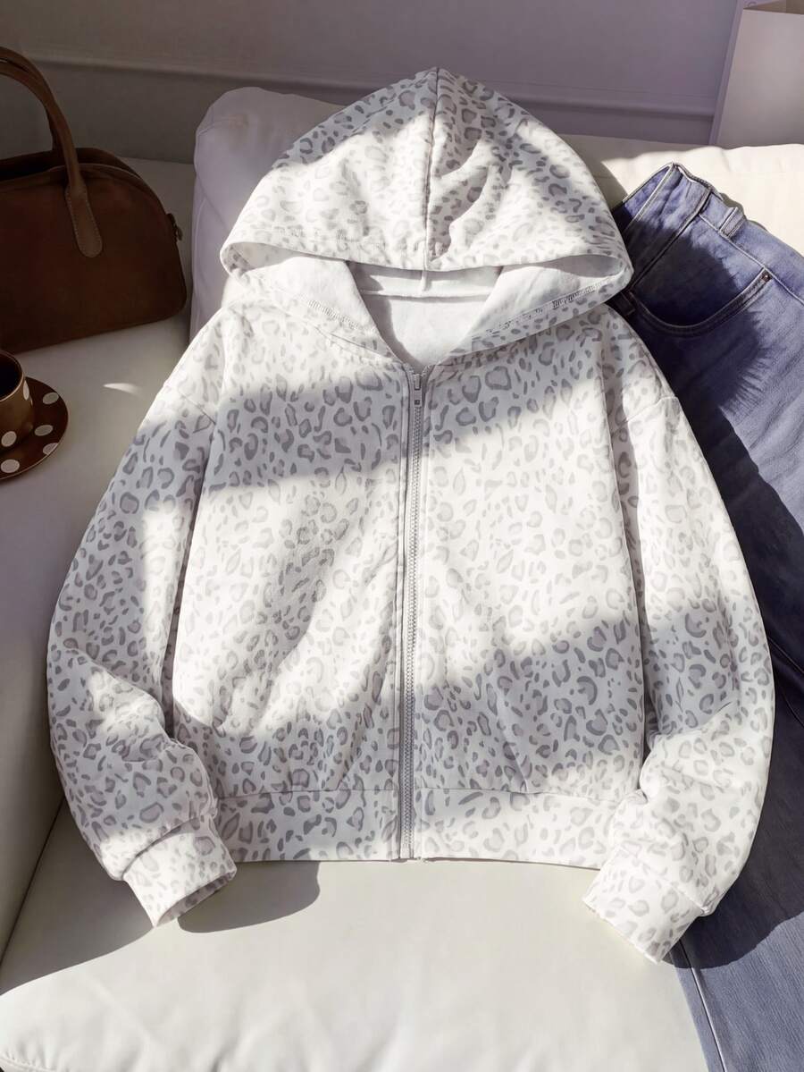 SHEIN Tween Girls Fleece Fall Clothes White Long Sleeve Jacket Zip Up Coat, Autumn/Winter Solid Color Sweatshirt School Student Streetwear Graphic Cute