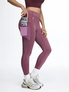 Eassivo Eassivo Women's Contrast Color Splice Mesh Elastic Sports Leggings - Flame scarlet - View 6