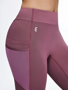 Eassivo Eassivo Women's Contrast Color Splice Mesh Elastic Sports Leggings - Flame scarlet - View 7