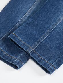 SHEIN 小男孩牛仔長褲 嬰兒藍水洗棉布 多功能 時尚寬鬆款 適合春夏秋冬穿著 - 深色水洗藍 - 查看 9