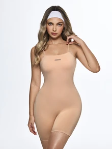 Eassivo Eassivo Women's Apricot Shapewear Unitard For Summer,Athleisure & Pilates,Open Back Spaghetti Strap Bodysuit,Tummy Control,-Lifting,4-Way Stretch Contour - Apricot - View 5