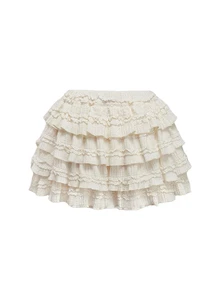 ROMWE Kawaii Cream Textured Fabric Sweet Cake Tiered Waist Mini Skirt, Suitable For Multiple Occasions, Summer For Women - Cream - View 2