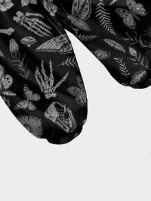ROMWE Goth Plus Size Moth & Butterfly Dark Punk Cuffed Sweatpants For Music Festival - Black - View 4