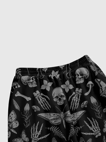 ROMWE Goth Plus Size Moth & Butterfly Dark Punk Cuffed Sweatpants For Music Festival - Black - View 3