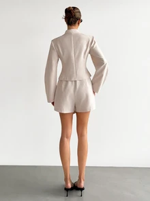 Siren Gaze Women's Autumn/Winter New Frog Button Jacket And Asymmetric Hem Skort Set - Apricot - View 2
