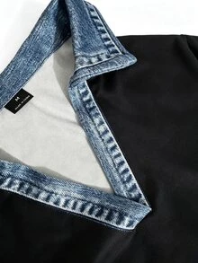 INAWLY Women's Patchwork Denim Effect Print Casual Collared Long Sleeve Dress - Multicolor - View 4