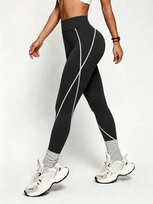 Eassivo Eassivo 1pc Regular Leggings + Seam Design/Basic Style/Black + Sports Leggings + Fitness/Yoga - Black - View 8