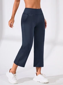 SHEIN Sports 女士纯色休闲百搭日常穿着及运动裤 - 藏蓝色 - 查看 6