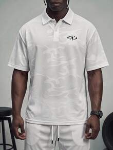 GymRaken Men's Camouflage Print Short Sleeve Sports Polo Shirt, Gym - White - View 1