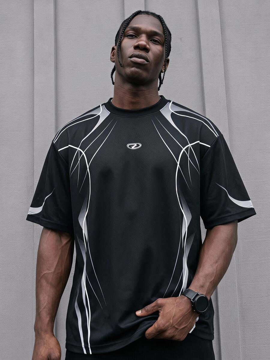 Sport MetroGents Men's Striped Colorblock Crew Neck Short Sleeve Sports T-Shirt For Daily Wear, Gym - Multicolor - View 1