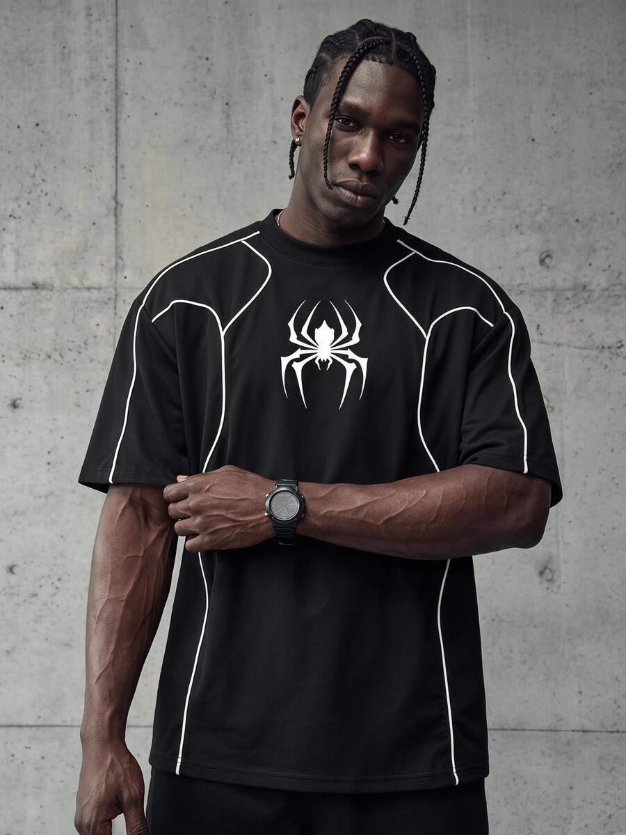 GymRaken Men's Spider Pattern Casual Daily Travel Sports T-Shirt, Gym - Multicolor - View 1