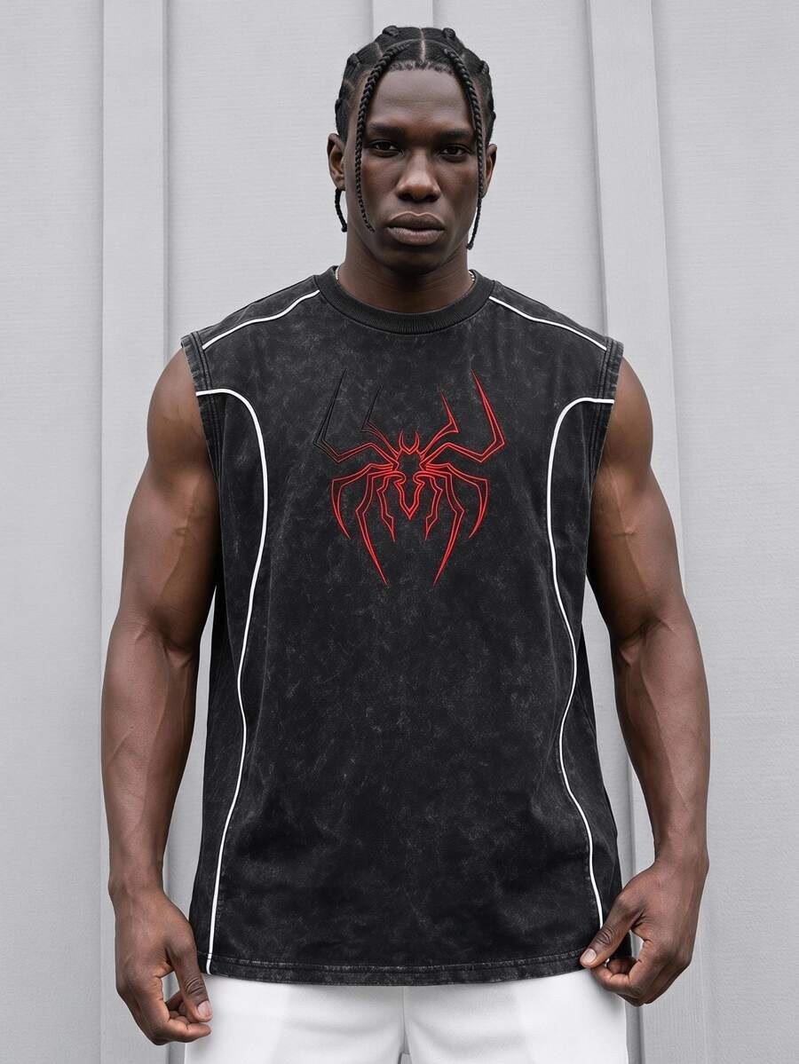 Sport MetroGents Men's Spider Print Daily Fitness Sports Tank Top, Gym - Black - View 1
