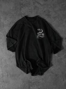 Sport MetroGents Men's Plus Size Letter & Snake Print Short Sleeve Loose Fit Sports T-Shirt - Black - View 2