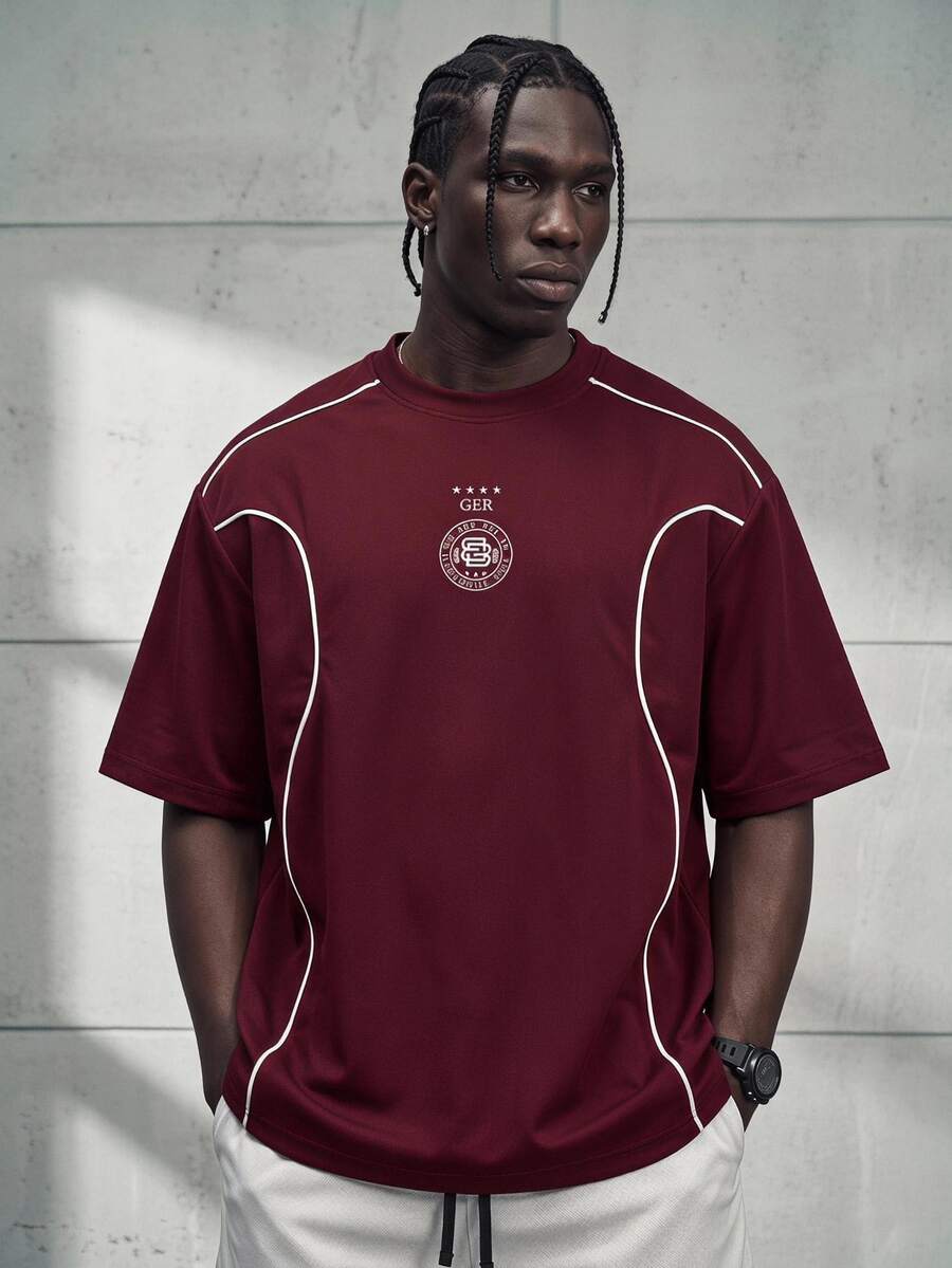 Sport MetroGents Men's Contrast Trim Short Sleeve Sports T-Shirt, Gym - Burgundy - View 1