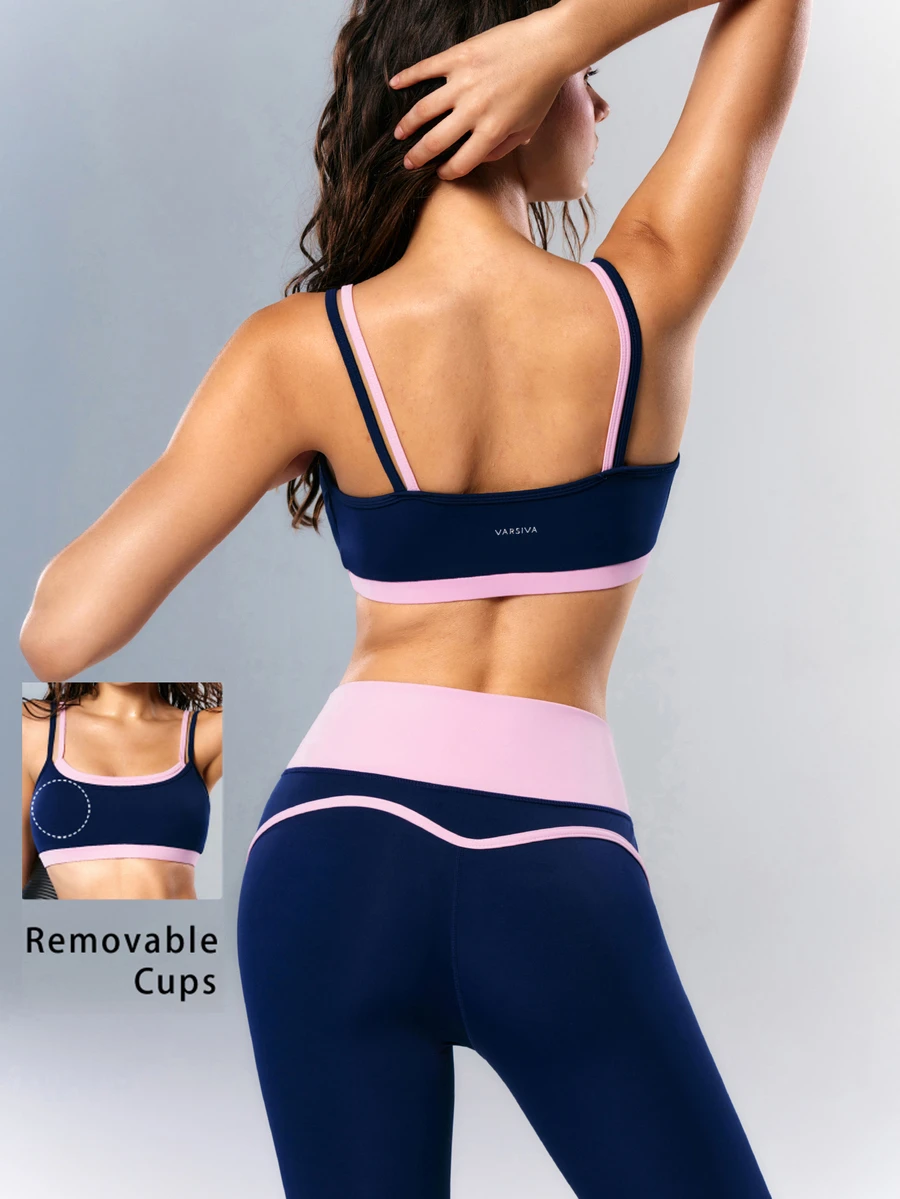 VARSIVA Women's Colorblock Patchwork Bra & Leggings Sports Activewear Set