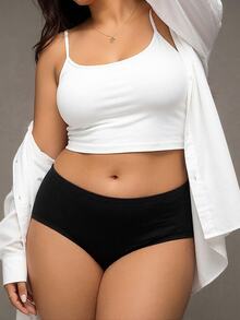 Esseday Women's Plus Size Black High Waisted Fabric Panties Casual Plain Medium Stretch - Black - View 7