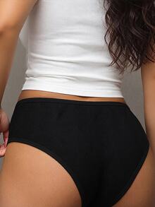 Esseday Women's Plus Size Black High Waisted Fabric Panties Casual Plain Medium Stretch - Black - View 2