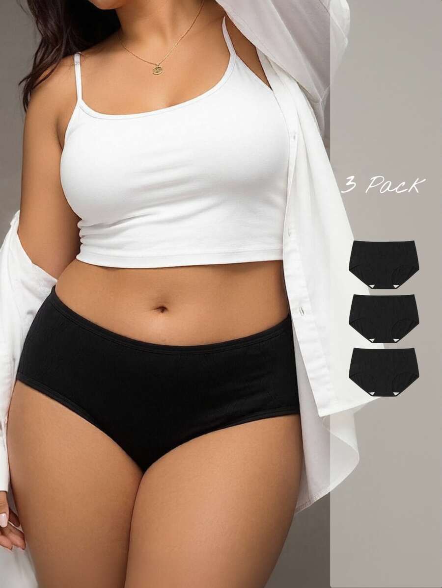 Esseday Women's Plus Size Black High Waisted Fabric Panties Casual Plain Medium Stretch - Black - View 1