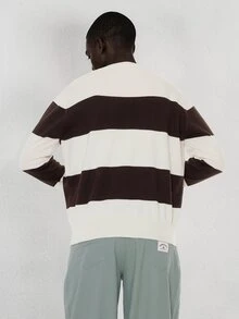 FORM&CHAOS Men's Fall/ Round Neck Blue White Stripe Colorblock Casual Streetwear Sweater Off Campus Teacher Formal - Black and White - View 4