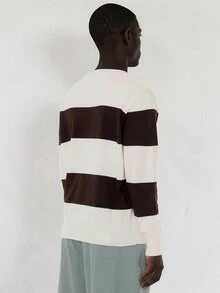 FORM&CHAOS Men's Fall/ Round Neck Blue White Stripe Colorblock Casual Streetwear Sweater Off Campus Teacher Formal - Black and White - View 3